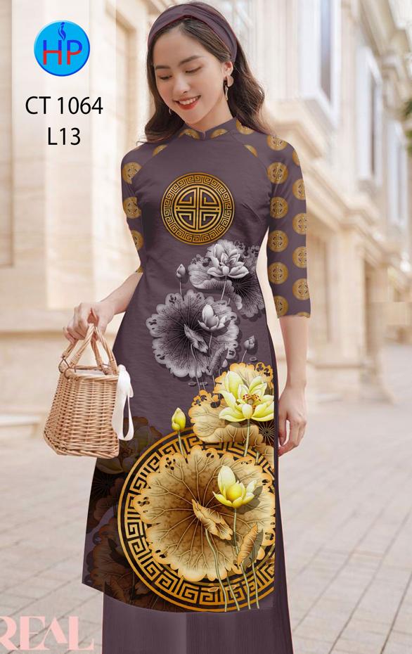 Vải Áo Dài Hoa Sen Vàng AD CT1064 38